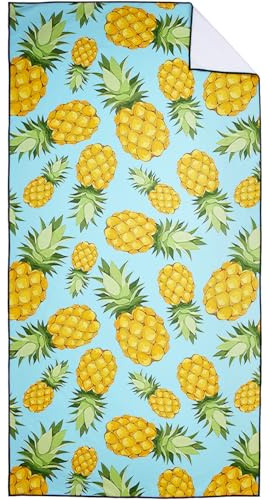 Violetpos Schnell Trocknende und Leichte Strand Handtücher Strandtuch groß 90x180 cm Schnelltrocknendes Mikrofaser Bedrucktes mit Gelbe Ananas Sommerfrüchte