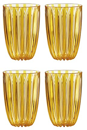 Guzzini 123900151 Lot de 4 verres à boisson à col roulé transparent jaune en plastique biologique 470 cc