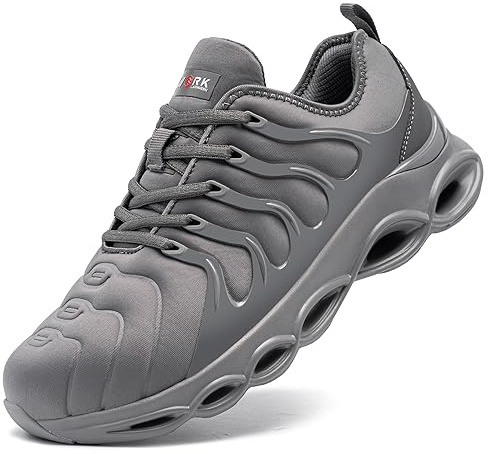 LARNMERN Steel Toe Cap Trainers Mens Safety Trainers Breathable Safety Shoes Comfortable Work Shoes Lightweight Cushioning Fashion (Grey,10.5 UK)