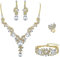 EVER FAITH 4 Stück Schmucksets für Damen Party Hochzeit Braut Strass Kristall floralen Welle Teardrop Halskette baumeln Ohrringe Armband Ring Set Klar Gold-Ton
