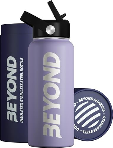 Beyond Premium Vacuum Insulated Stainless Steel Double Walled Stainless Steel Water Bottle 1000ml Wide Mouth Sports Drink Flask BPA Free (Lilac)