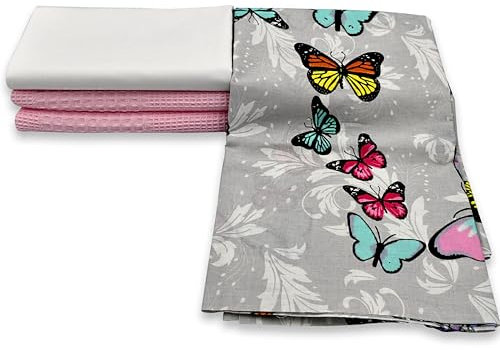 Virginia Tex baumwollstoff-Set 3 Stück 60 x 150 cm Tex Standard 100 in verschiedenen farben waffelpique-stoff und 2 x baumwollstoff meterware 100% baumwolle stoffe zum (Multicolour Butterflys)