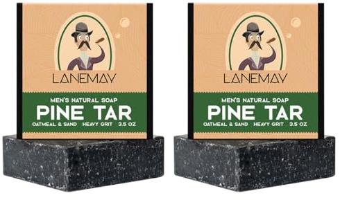 All-Natural Soap Bar for Men | Natürliche Seife für Männer | Cold Process Pine Tar Soap | Handmade Natural Bar Soap for Men zur Befeuchtung, Aufhellung, Entfettung und Entfernung von Milben (2pcs)