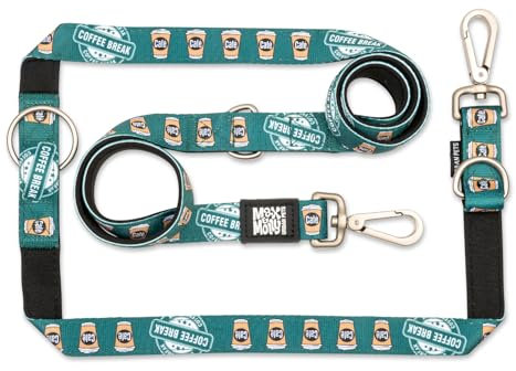 Max & Molly Multifunktions Hundeleine 2m mit 2 Karabinern, Coffee Break/L Umhängeleine Gepolstert, Sicher & Flexibel - Komfort für deinen treuen Begleiter