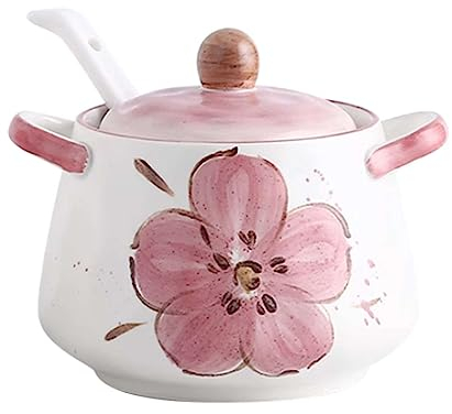 Sucrier en céramique,Contenants à épices, Sucrier à double poignée avec couvercle et cuillère, pot de stockage de sucre en céramique de 400 ml (14 oz), pot à sucre en porcelaine imprimée, for bar à ca
