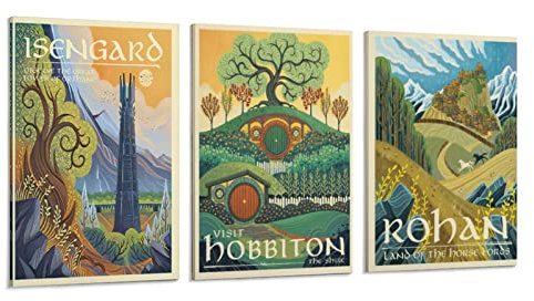 Vintage-Reiseposter, Herr der Ringe, Filmposter, Set mit 3 Postern, coole Kunstwerke, Malerei, Wandkunst, Leinwanddrucke, hängende Bilder, Poster, 30 x 45 cm