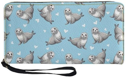 TOADDMOS Adorable portefeuille en cuir synthétique imprimé pour femme, porte-monnaie et porte-cartes avec dragonne, Sea Lion, Décontracté