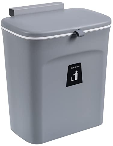 Poubelle à Compost 9 Litre avec Couvercle - Suspendue en Plastique pour Cuisine, Porte ou Mural, Salon, Chambre, Salle de Bains-1pc