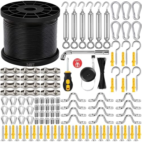 YingYa BIS String Light Hanging Kit,246FT 304 Stainless Steel Cable