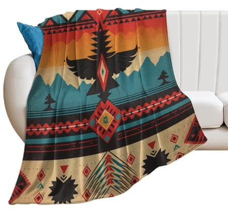 DreamAutumn Überwurfdecke mit Indianer-Muster, warm, superweich und plüschig, Flanell-Überwurf für Bett, Couch, Sofa, Büro, leichte, gemütliche, flauschige Decken für Kinder, Damen, Herren, 76,2 x