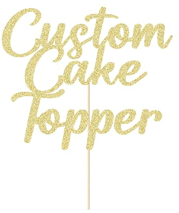 Personalised Custom Cake Toppers - Happy Birthday, Wedding, Graduation & Christmas (Champagne Gold, 11 Colors)