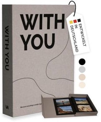 Velara Fotobuch zum Selbstgestalten mit 120 Fotoecken & 60 schwarzen Seiten | Photo Album mit Leinen | Erinnerungsbuch | Fotoalbum | Gästebuch | Coffee Table Book | Scrapbook | With You | 24x32cm