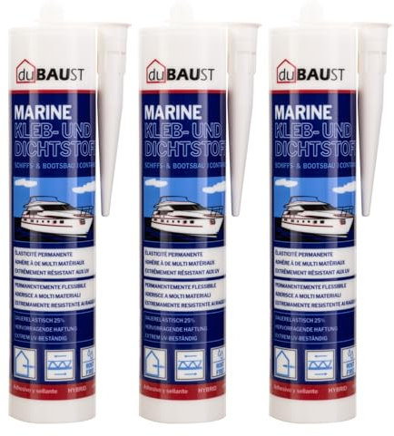 dubaust BOT24 Lot de 3 tubes de colle marine pour bateau, bateau, yacht, intérieur et extérieur, résistant aux UV, adhérence sur toutes les surfaces, mastic d'étanchéité pour bateau, cartouche de 290