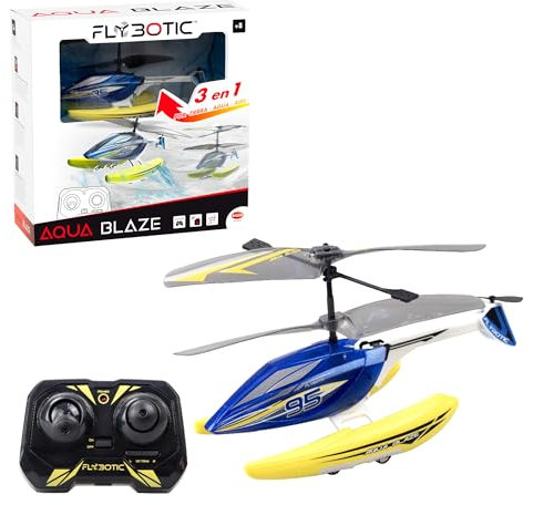 Bizak FLYBOTIC 62004795 Aqua Blaze hélicoptère télécommandé 3 en 1 PSRS Conduite sur Terre, air et Eau, avec télécommande Radio contrôle directionnelle, pour Enfants et Adultes