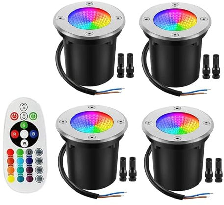 Lampe Jardin Enterré - RGBW Spot Encastrable LED Exterieur, Lumières De Puits COB RGBW À Couleur Changeante De 10W, Avec Télécommande IP67 Étanche Spot Exterieur Encastrable Sol Pour Jardin(4PCS,DC 24