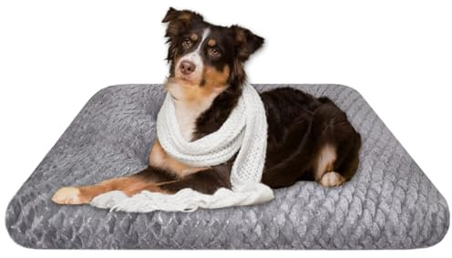 Aspand Tapis Chien Grande Taille, Motif Écailles de Poisson, 117x74cm, Lavable, Coussin Chien, Base Antidérapante, Doux et Confortable, Gris