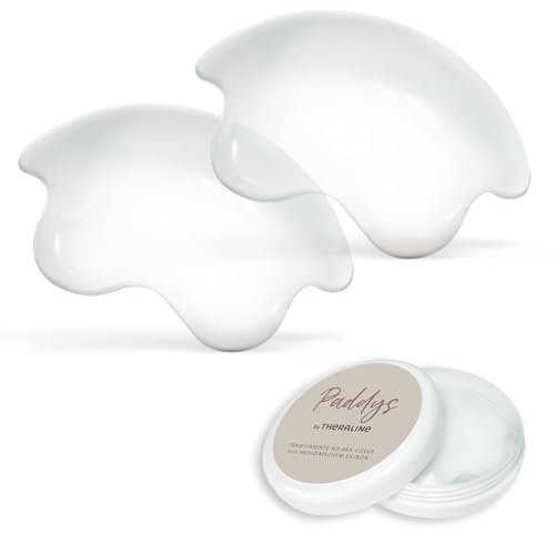 Theraline Paddys, transparente Nippelpads, wiederverwendbar, Made in Germany Nipple Cover, für jeden Hautton, atmungsaktiv aus 100% medizinischem Silikon, Tag und Nacht Nutzung, 8,5 cm