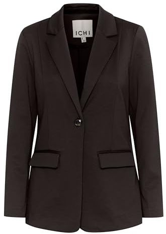 ICHI IHKATE Blazer pour femme - Veste de costume avec 1 bouton - Poches à rabat - Col à revers - Légèrement élastique - Coupe droite, Noir (194008), L