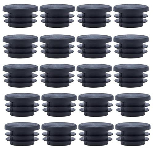 Bouchons Lamellaires, Ronds 20 mm, Paquet de 20, Embouts en Plastique de Haute Qualité pour Tubes en Acier et en Plastique, Couvre-Tuyaux Résistants aux Intempéries en Noir