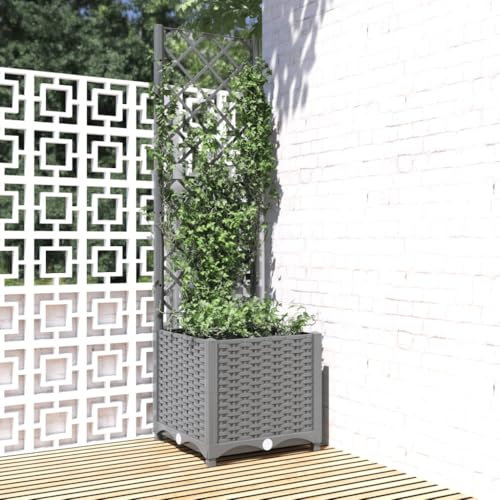 Tino Tech Vaso per piante con traliccio, 40 x 40 x 136 cm, in polipropilene, per balcone, fioriera da giardino, fioriera da giardino, fioriera da giardino, aiuola per piante, colore: grigio chiaro