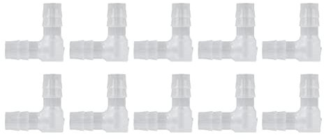 10 Stück Schlauchtülle, L Förmige 90 Grad Winkelverschraubung für Aquarien, 10mm 2 Wege Verbindung mit Gleichem Widerhaken für Adapter Schlauchverschraubung (8mm)