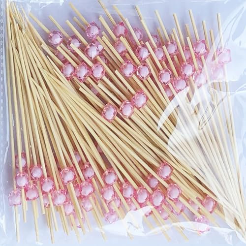 AILEXI Cocktail Sticks 100 Coups de bâtonnets en Bois Party Supplies Volante Finger Food Fruits Sandwich grignotage - Rose Perles Acryliques