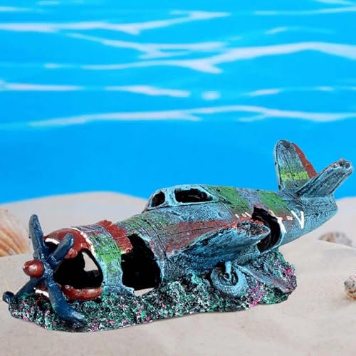 BAIFULAI Aquarium Deko, 24X 10X 8cm Flugzeug Berghöhle Zubehör aus Polyresin, Aquarium Rock Cave Dekoration, Aquariendeko, Fisch Tank Zubehör, Aquariumdeko Höhle für Fisch Tank