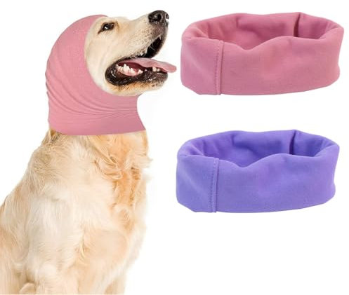 UEIOAVL Ohrenpflege für Hunde 2er-Pack beruhigende Ohrenschützer für Hunde, Lärmschutz, Fellpflege, Bad (lila rosa, Größe S)