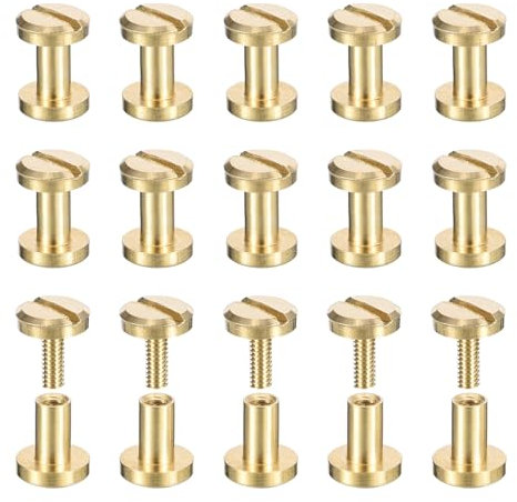sourcing map 25Pack Brass Chicago Screws, 5x6mm Flat Head Screw Back Binding Post Nail Stud Rivets for DIY Leather Craft Belt Strap, Brass Tone