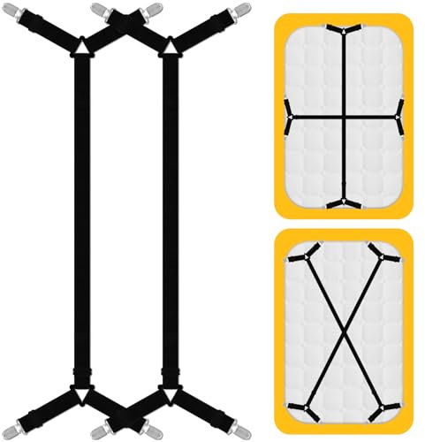 Qufiiry 2 Pièces Tendeur Drap Housse, 70-277CM Tendeurs De Drap RéGlables pour Drap De Lit, Tendeurs Réglables en Croix pour Drap-Housse Compatibles avec Tous Les Matelas carrés(Noir)