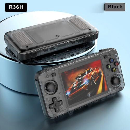 Genérico R36H Consola retro portatil version horizontal de R36S, +15000 Juegos Compatibles PS1, GBC, GBA, NDS, PSP, GameCube, Versión Premium (Negro traslucido)