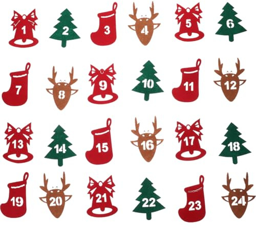 Cabilock 24pcs Christmas Advent Calendar Digital Stickers, Felt Number Stickers, Christmas Decorations Set Sealing 1-24 Countdown Numbers for Holiday Party Bags Decoration