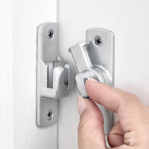 INIRET Silvery Barn Door Latches,90/180 Degree Gate Lock,Aluminum Alloy Right Angle Door Lock Latch,Flip Gate Latches Hardware,Door Security Sliding Door Latch Lock fo Cabinets,Barn Door,Bathroom
