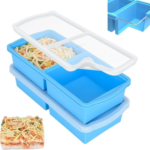 Theuwnee Silicone Freezer molds, 2-Cup Silicone Freezer Trays with Lid,Soup Freezer Container Large Ice Cube Molds, Perfect for Storing Lasagna, Leftovers, Sauces, Portioned Meals,Dishwasher Safe
