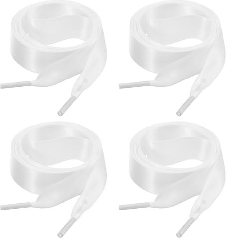 AOZUO 2 pares de cordones de cinta para zapatos, cordones planos de satén suave, cordones de zapatos de seda suave para zapatos y botas de patinaje, Blanco