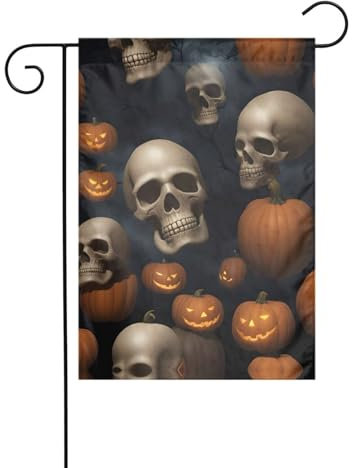 Bandera de Halloween con estampado de calavera para interiores y exteriores, decoración de césped, jardín, todas las estaciones, banderas de doble cara