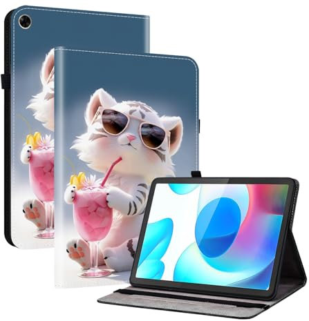 TEDTIKJT Funda para Realme Pad 10.4 Funda/Realme Pad 5G 10.4 Pulgadas 2021 Tableta Carcasa Flip PU Cuero Protectora con Función de Soporte Carcasa,Dibujos Animados Tigre