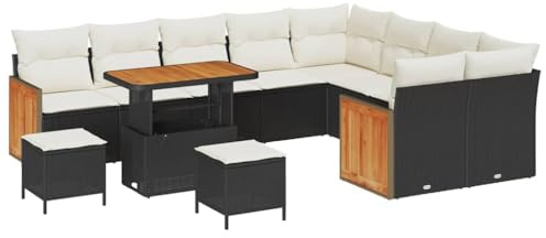 vidaXL Garten-Sofa-Set 12 pcs Schwarz und Creme 90 x 55 x 71 cm, Garten und Terrasse, modernes Outdoor-Sofa Set, Robustes Möbel für gemütliches Entspannen