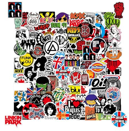 Rock Music Band Stickers, 102pcs Band Stickers for Classic Rock Music for Teens, Adults, Motorcycle Bicycle, Laptop Water Bottle