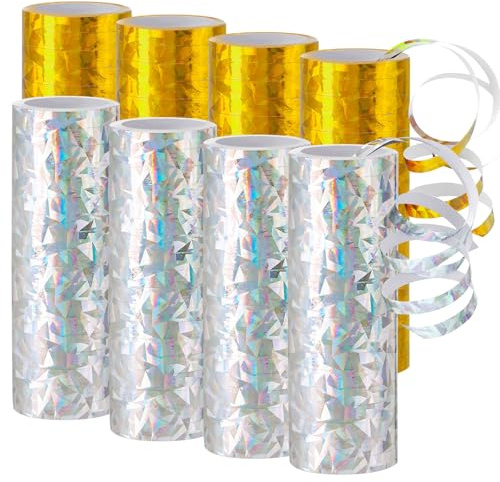 Luftschlangen Gold Silber Metallic, Luftschlangen Glitzer Partydeko für Silvester 2026 Geburtstag Hochzeit (Jeweils 18 Röhrchen)
