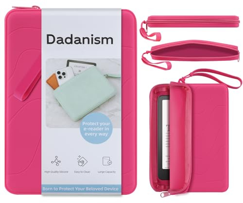 Dadanism Silicone Clutch for eReaders, Multi-Purpose Bag for Phone, Wallet | Fits 7 Kindle Paperwhite and Kindle Colorsoft Signature Edition, 6 Kobo Clara BW/Colour, 7 Kobo Libra Colour, Raspberry