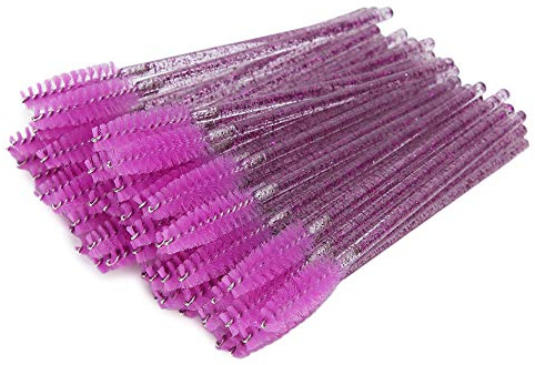 Para nylon, cepillo de maquillaje de 50 piezas, varitas de rímel, pestañas y cejas, portátil desechable para uso de maquillaje (Violeta)