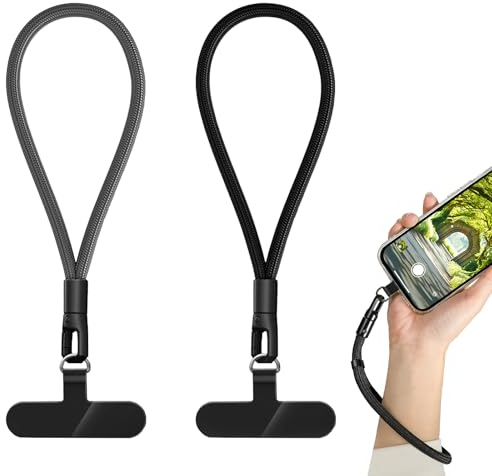 Modurio 2 Stück Handykette Kurz Handgelenk, 360 Grad Drehgelenk Verstellbare Handykette Kurz, Polyester Universal Handgelenk für Handy Handschlaufe Sicherung - Handys Kameras Schlüssel