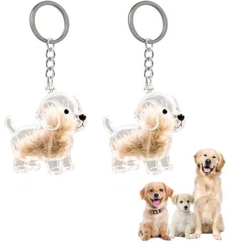 KLINNA Lot de 2 porte-clés pour ramasse-poils de chien - Capsules de rangement transparentes pour poils de chien - Cadeau commémoratif