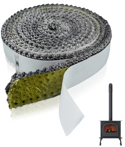 Fire Rope for Wood Burning Stove,Log Burner Seal Gasket Gap Cover Heat Resistant Fiberglass Tape Adhesive Fireplace Sealing Black Sealant Strip Seals High Temperature Fireproof,for Stoves Oven Cooker