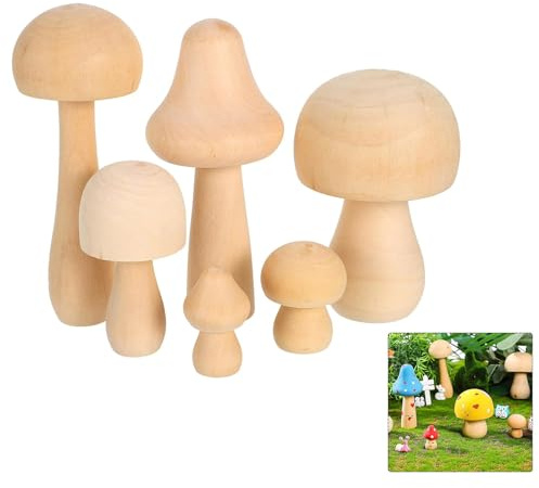 Holzpilze zum Bemalen, 6-teiliges Set - Natürliche Holz Pilze für Deko, Kreativprojekte, Wald- und Garten-Dekoration