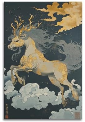 XYSXYCP Wandkunstdruck, Tierposter Der himmlische Tanz der Kirin (1), moderne Familie für Wohnzimmer-Dekoration, 20 x 30 cm