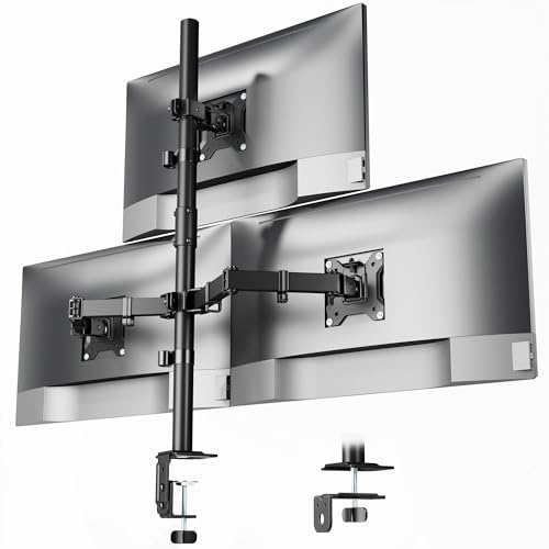 monTEK Monitor Halterung 3 Monitore für Bildschirme bis 17–32 Zoll und 10KG | Voll Verstellbare Tischhalterung, Stabiler Monitorarm mit Tischklemme und Tischdurchführung, VESA 75*75MM/100*100MM