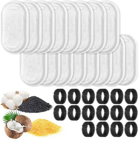 Katzenbrunnen Filter - 32 Stück Filter Katzenbrunnen, 16 Stück Vliesstoff Kohlefilter & 16 Stück Schaumfilter für katzenbrunnen, Wasserfilter Katzenbrunnen für Ersatzfilter Katzenbrunnens 3.2L /2L