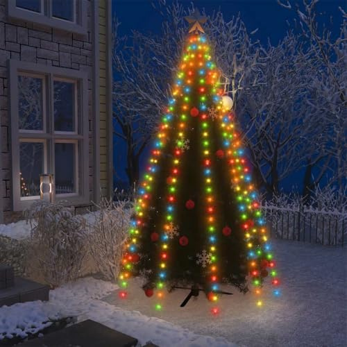 GeenYuu Weihnachtsbaum-Lichternetz mit 250 LEDs mehrfarbig, 250 cm, PVC Material, 10 Lichterketten, USB-Anschluss, wasserabweisend für Innen und Außen, festliche Beleuchtung für Baum, Garten, Balkon